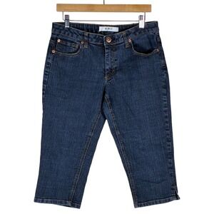 Mixit Capri Solid Denim Capris Dark Wash Casual Stretch Side Slit Size 12